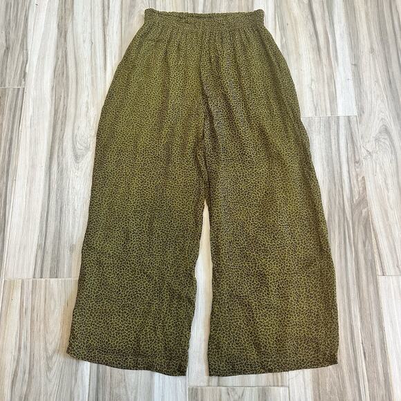 VTG Rene Derhy Pants Green Leopard Artsy S/M Boho Twee Ankle Retro Wide Leg - Picture 1 of 7